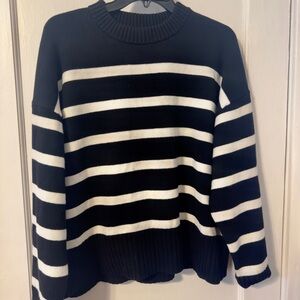 H&M Black & White Striped Crewneck Sweater